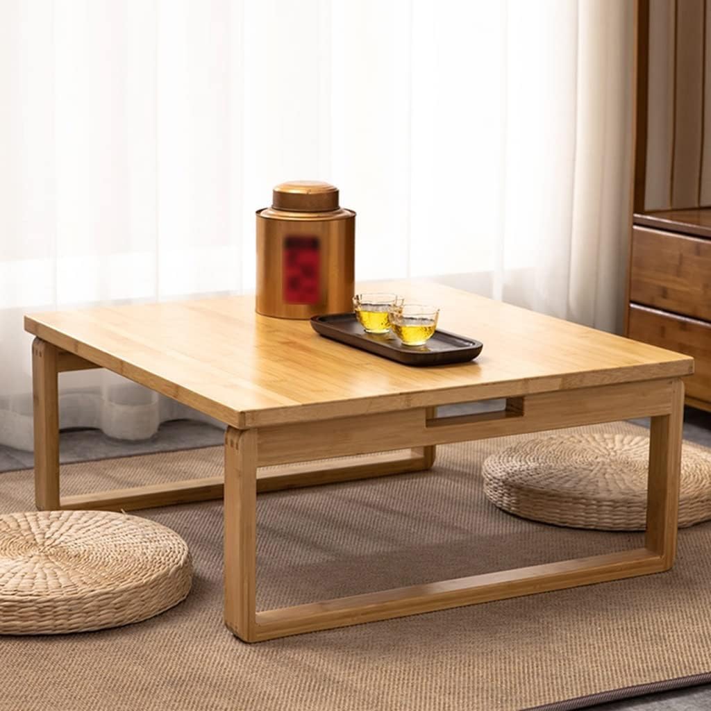 Foldable Low Table Bamboo Japanese-Style Coffee Table Square Tea Table Household Kang Small Dining Table Kids Art Meditation Table, for Tatami Bedroom Bay Window (Size:23.6 * 23.6 * 10.2in)