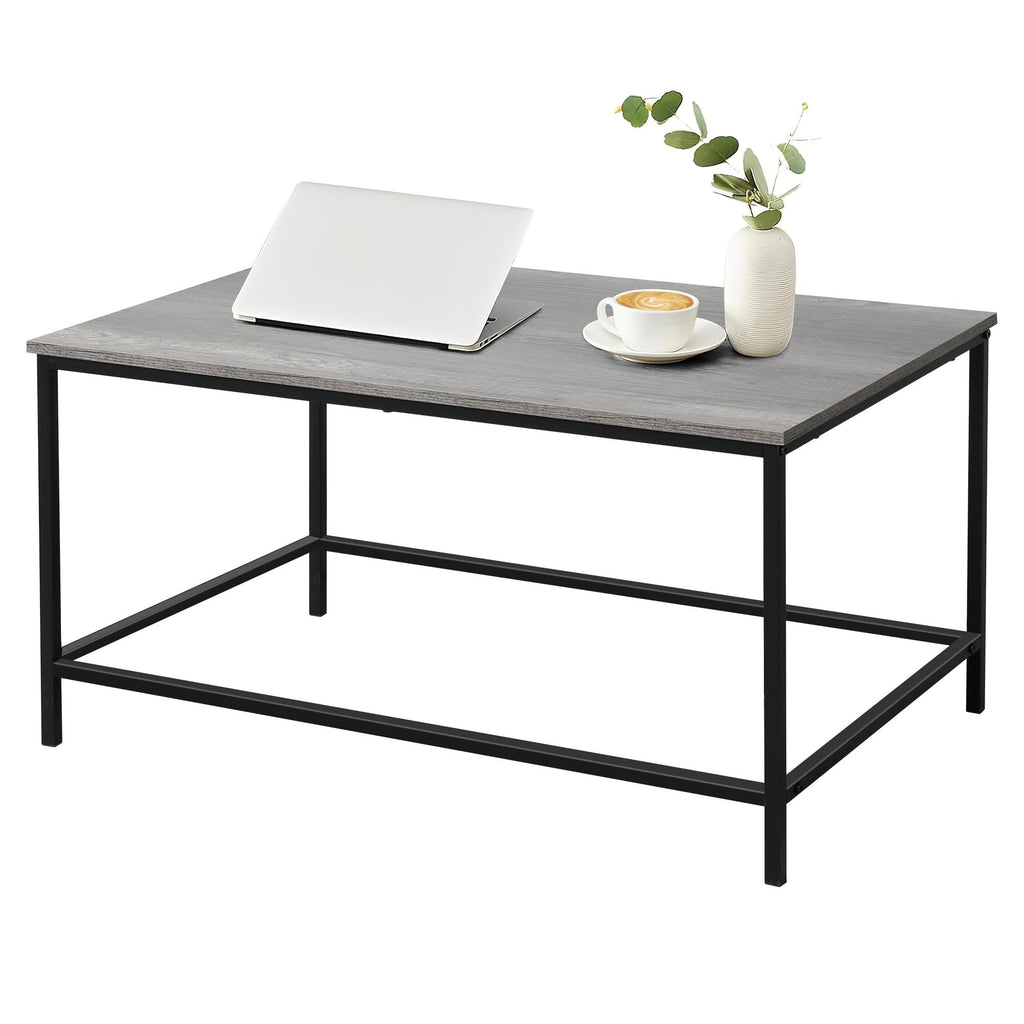 SENIG Small Brown Rectangle Wood and Metal Coffee Table with Storage Shelf for Small Living Rooms