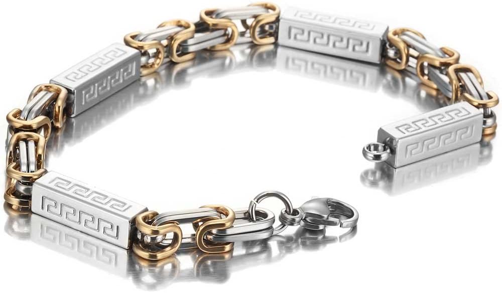Urban Jewelry Impressive Men's Stainless Steel Bracelet Byzantine Chain, Gold Silver, 9 Inch