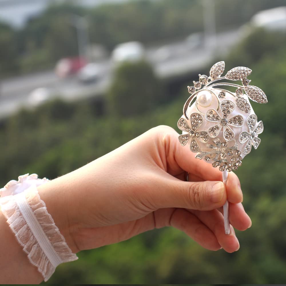 ست مچ‌بند وانلیان با مروارید و نگین، ست گل سینه و گل یقه برای عروسی، مهمانی فارغ‌التحصیلی، مهمانی (نقره‌ای سفید، ۲ قطعه)