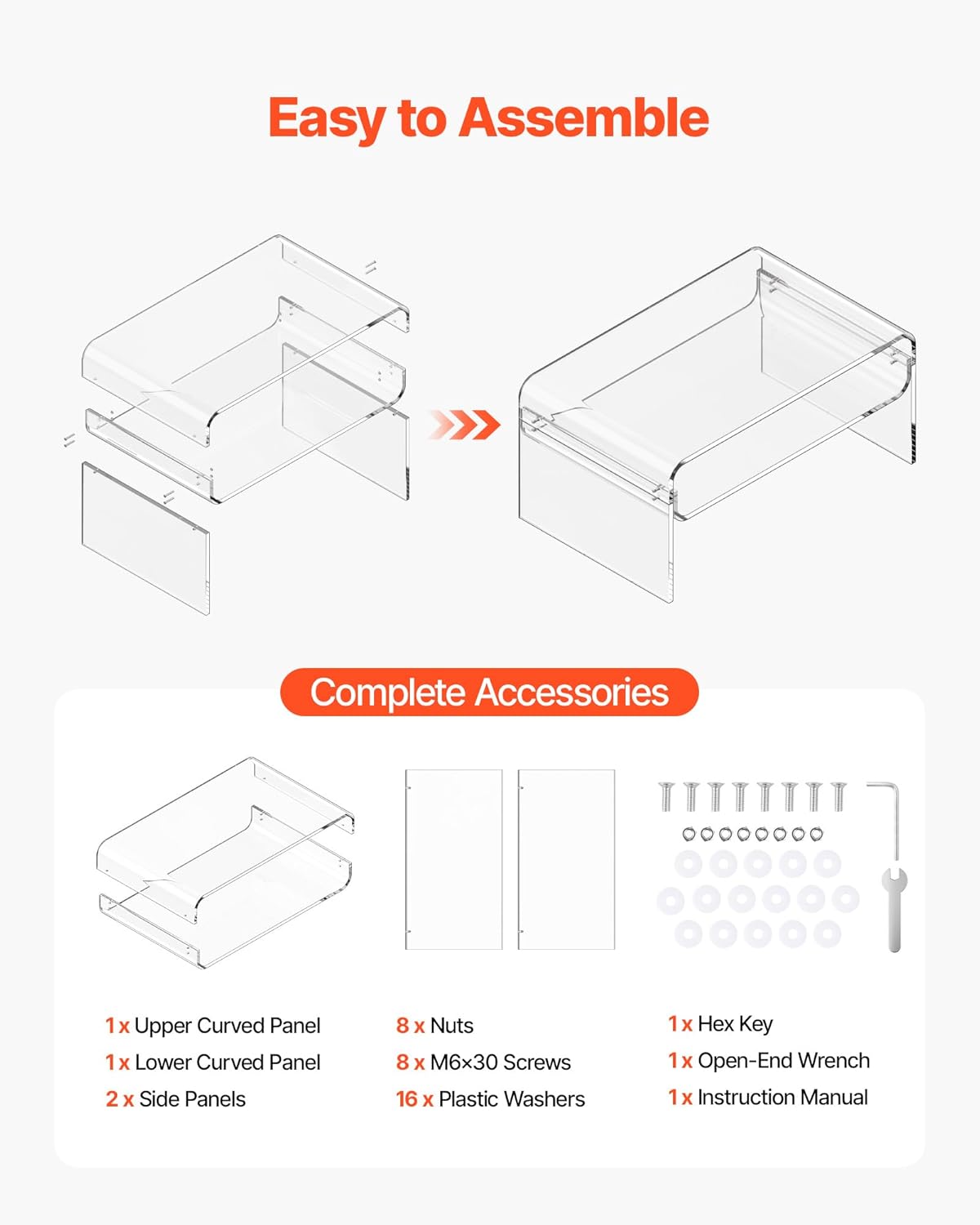 VEVOR Acrylic Coffee Table, Modern Lucite Desk with Open Storage Shelf, Clear Rectangle Center Table for Living Room, Office, 31.5 x 19.7 x 15 in