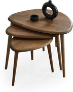 Solid Wood Nesting Coffee Table Set of 3 - Mid Century Modern Pebble Tables with Tapered Legs – Wooden Home Furniture in a Retro Style (Walnut)