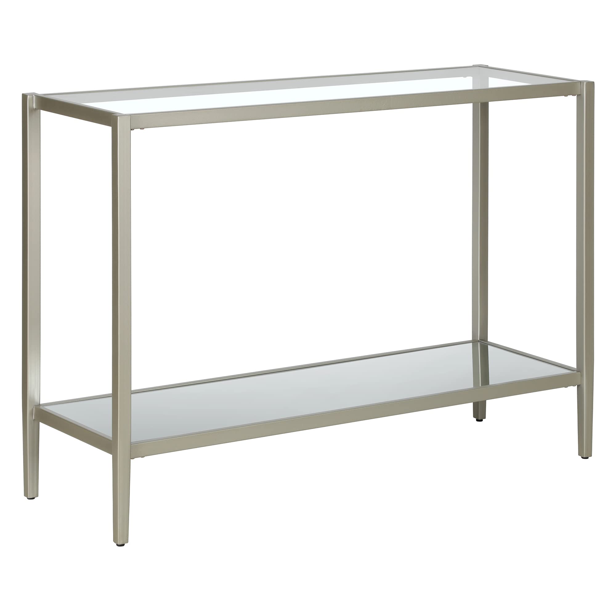 Henn&Hart 24" Wide Rectangular Side Table with Glass Shelf in Antique Brass, Table for Living Room, Bedroom