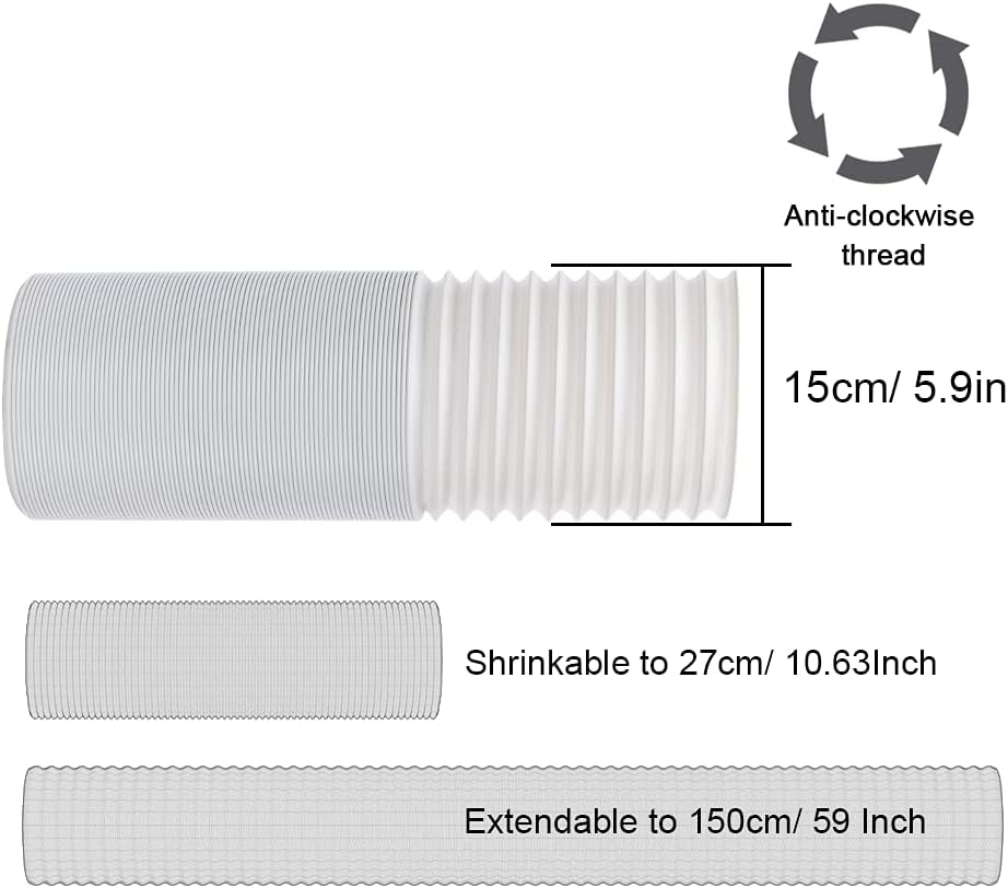 Portable Air Conditioner Window Vent Kit, Adjustable Window Seal with 5.9 Inch Diameter, 59 Inch Length Exhaust Hose for A/C Unit Universal for Sliding Horizontal or Vertical Window
