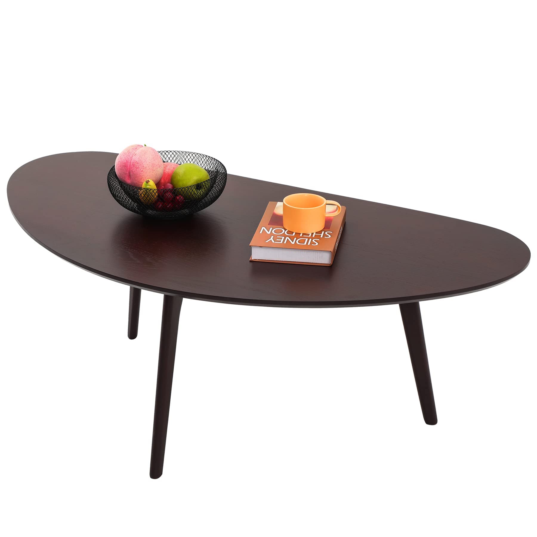 FIRMINANA Small Oval Coffee Table Mid Century Modern for Living Room Center Minimalist Display Coffe Table,Nature Wood,18.9" D x 33.47" W 15.75" H