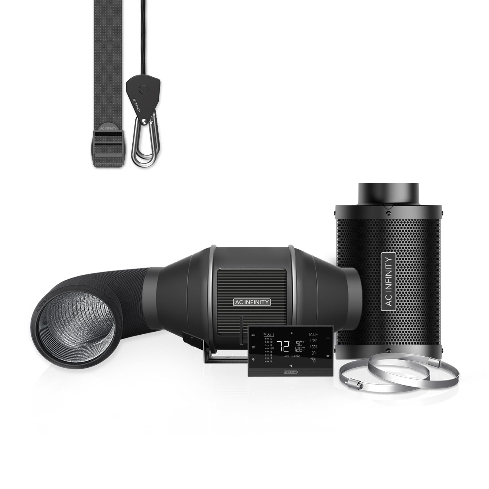 AC Infinity Air Filtration PRO Kit 6”, AI Controller with WiFi App Control & Auto Level Adjusting, Inline Fan, Carbon Filter, Ducting, Ventilation System for Grow Tents, Hydroponics, Indoor Gardening