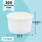 Stockroom Plus 200-Pack Paper Ice Cream Cups - Bulk 8 oz - Disposable Ice Cream Bowls Bulk or Parties - White Ice Cream Cups Disposable