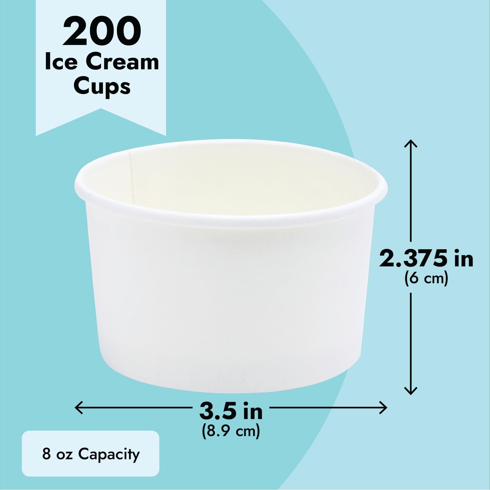 Stockroom Plus 200-Pack Paper Ice Cream Cups - Bulk 8 oz - Disposable Ice Cream Bowls Bulk or Parties - White Ice Cream Cups Disposable