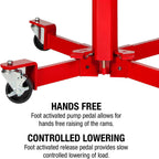 Sunex Tools 7796 1,000 lb Telescopic Transmission Jack, Air/Hydraulic, Foot & Hand Pump, Adjustable Saddle Arms, 73.5 in Max Height