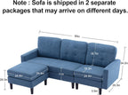 VECELO Convertible Sectional Sofa, Modern Linen Fabric L-Shaped Couch with Reversible Chaise for Living Room/Apartment/Office, Blue