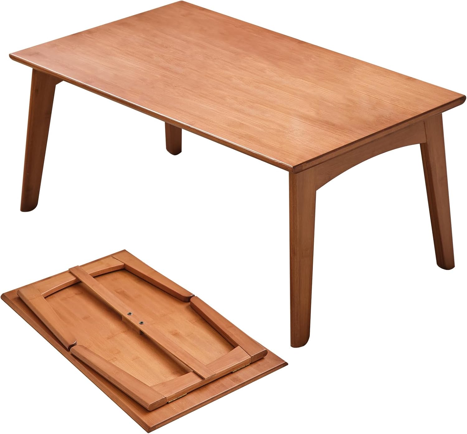 Japanese Floor Table No Assembly Required Bamboo Folding Walnut Coffee Table Bedroom 26x15.8x11.8in Furniture Low Tea Table for Sitting on The Floor Walnut Large