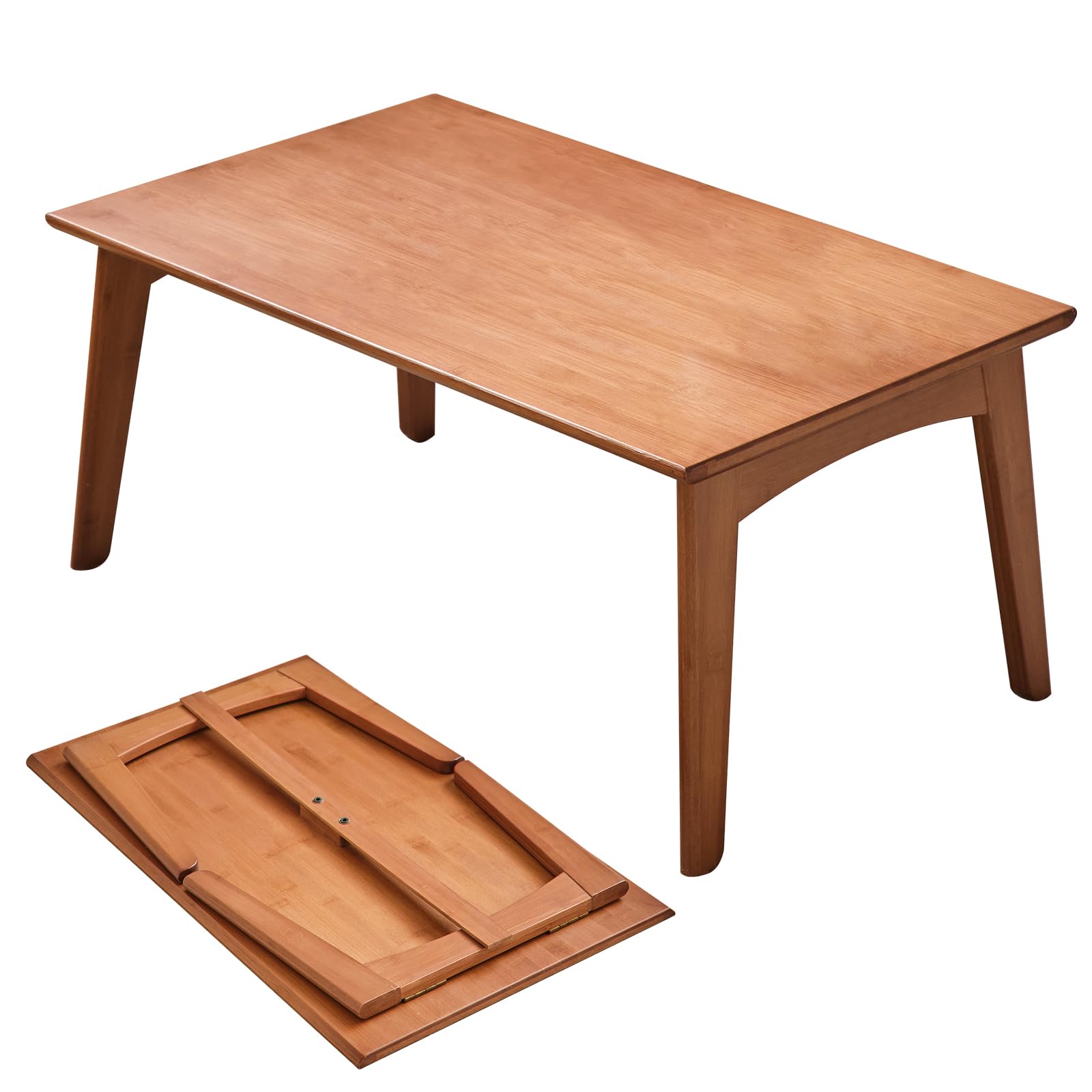 Japanese Floor Table No Assembly Required Bamboo Folding Walnut Coffee Table Bedroom 23.6x15.7x9.8in Furniture Low Tea Table for Sitting on The Floor Walnut Small