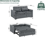 2-in-1 Convertible Loveseat Sofa Bed with Pull Out Bed and Storage Sectional Counch for Living Room, Apartment, Bedroom, Office, Gray