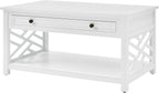 Coventry 36-Inch White Wood Coffee Table with Drawer & Open Shelf – Modern Accent Furniture for Living Room Storage & Décor by Alaterre Furniture