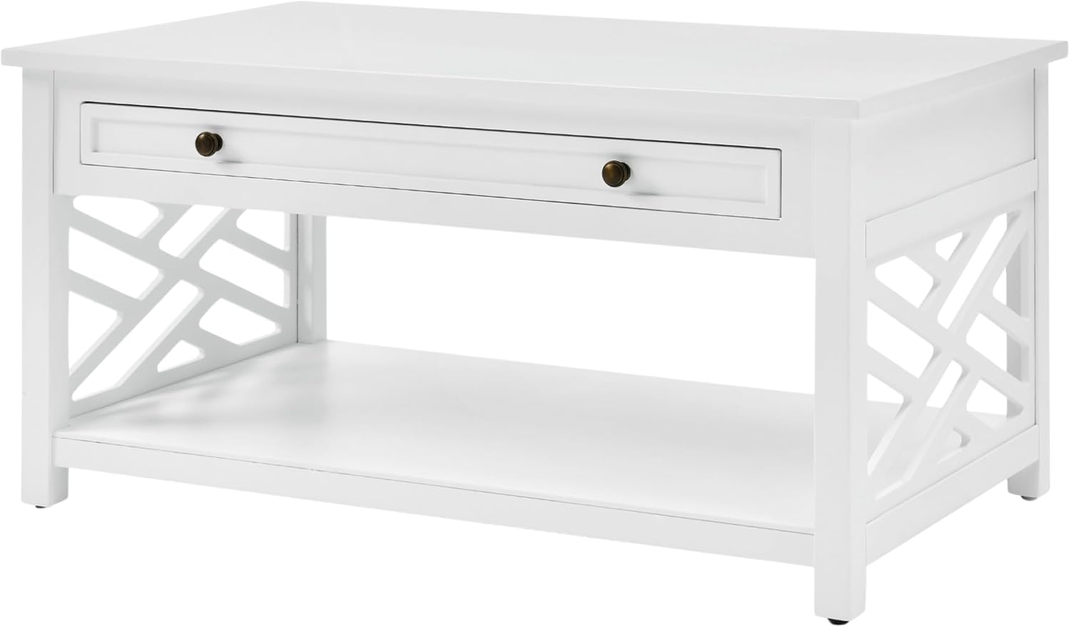 Coventry 36-Inch White Wood Coffee Table with Drawer & Open Shelf – Modern Accent Furniture for Living Room Storage & Décor by Alaterre Furniture