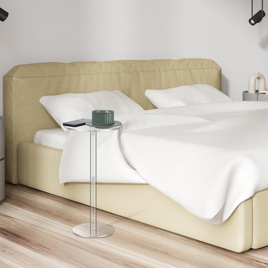 2 Pcs Acrylic Drink Side Tables 10 l x 10 W x 24.2 H Clear Living Room Round Coffee Cocktail Tables for Small Space End for Living Room Balcony Bedroom Easy Assembly