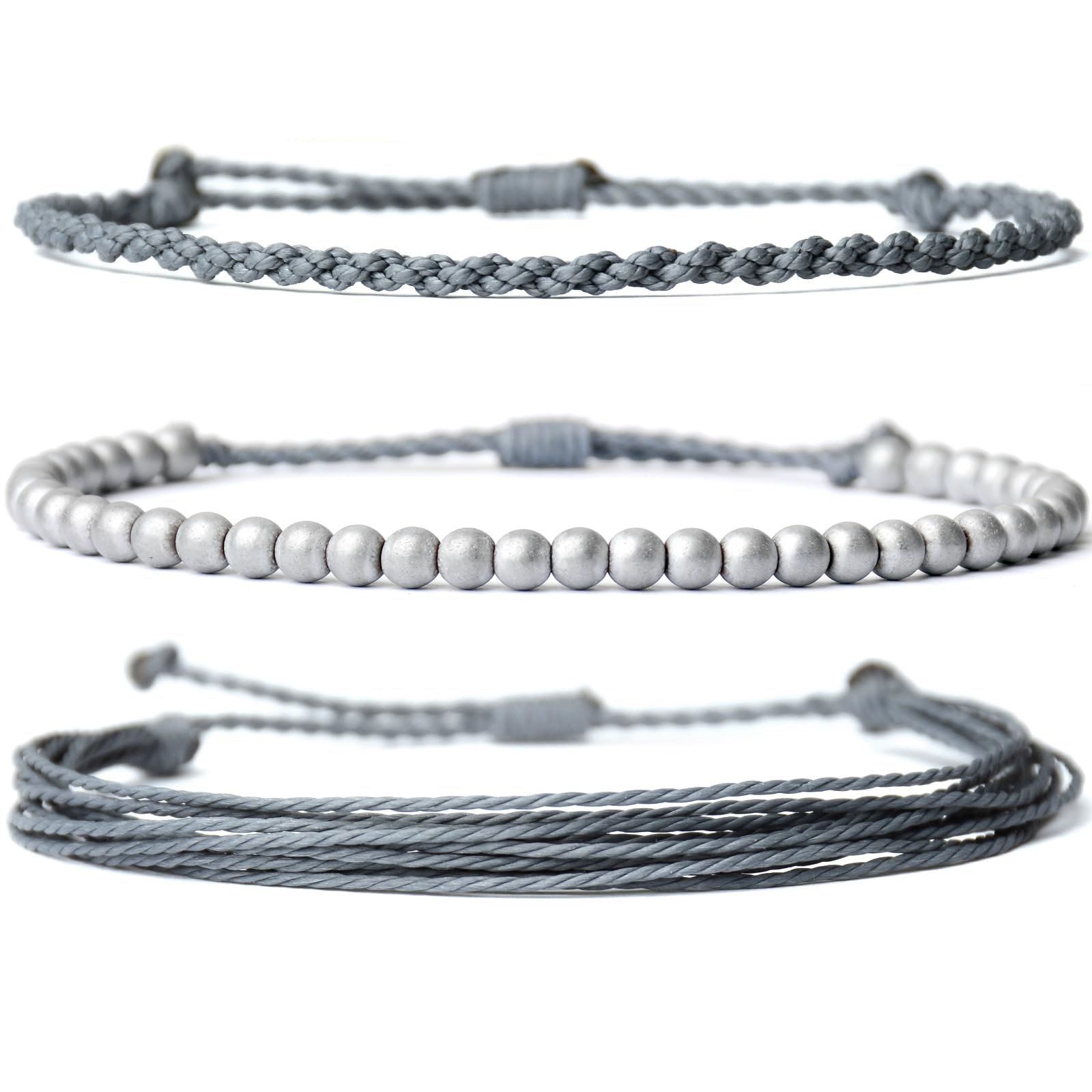 Handmade Natural Stone Beaded Healing Bracelet Gift for Men Adjustable Rope String Bracelet (Lava Rock, Adjustable)