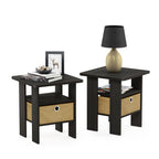 Furinno Andrey Set of 2 End Table / Side Table / Night Stand / Bedside Table with Bin Drawer, French Oak Grey