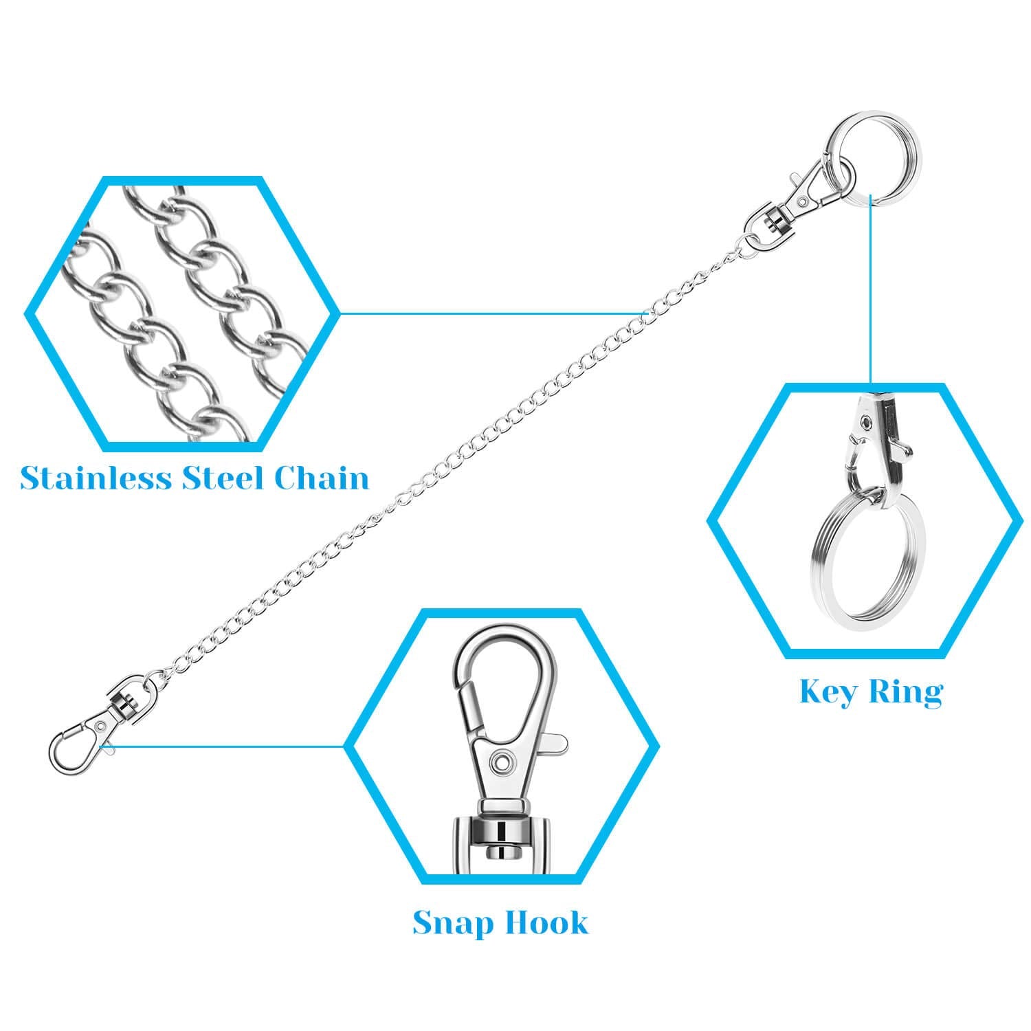 anezus 3pcs chaîne de ceinture, chaîne de poche, chaînes pour portefeuille, pantalons, jeans, accessoires gothiques pour Eboy, Egirl, hommes et femmes