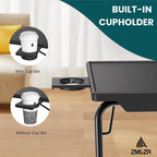 ZM&ZR TV Tray – 6 Adjustable Height Levels & 3 Tilt Angles – Foldable Multipurpose Snack Table with Retractable Cup Holder – Slide Under Sofa or Bed – Portable Laptop, Dinner & Coffee Table