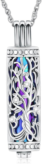 shajwo Cylinder Cremation Jewelry Tree of Life Urn Ashes Necklace for Women Men Vial Cremation Ash Pendant Loved One Memorial Jewelry