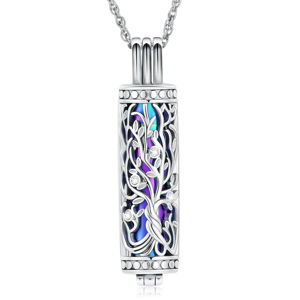 shajwo Cylinder Cremation Jewelry Tree of Life Urn Ashes Necklace for Women Men Vial Cremation Ash Pendant Loved One Memorial Jewelry