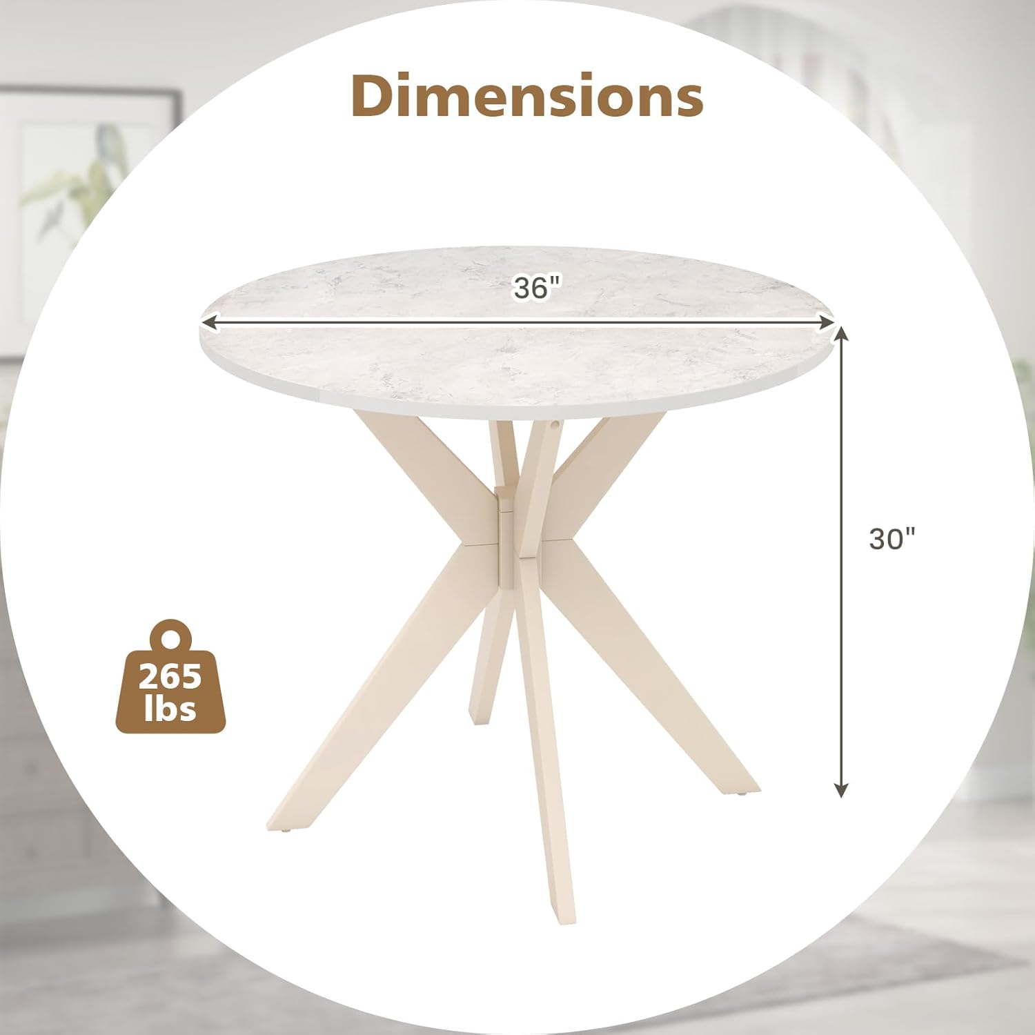 Giantex 36" Round Wood Dining Table, Farmhouse Kitchen Table with Intersecting Pedestal Base & Solid Rubber Wood Legs, Vintage Coffee Tables for Dinette, Small Spaces, Restaurant, White