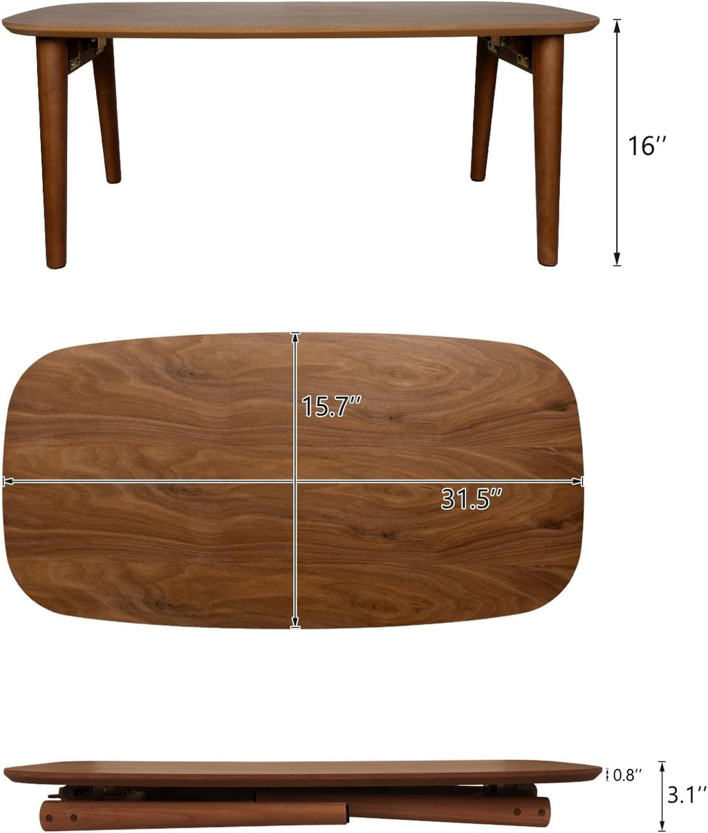 Wood Folding Coffee Table Space Saving Side Table (Walnut, 32x16x16)