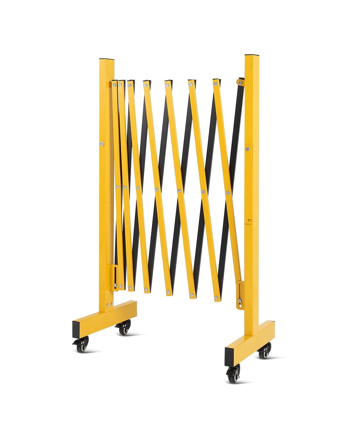 Folding Security Gate Expandable Barricade, Heavy-Duty Retractable Barrier with Wheels for Crowd Control, Traffic, Parking Lots, Warehouses & Residential Use, Lockable Casters, Weather-Resistant Steel