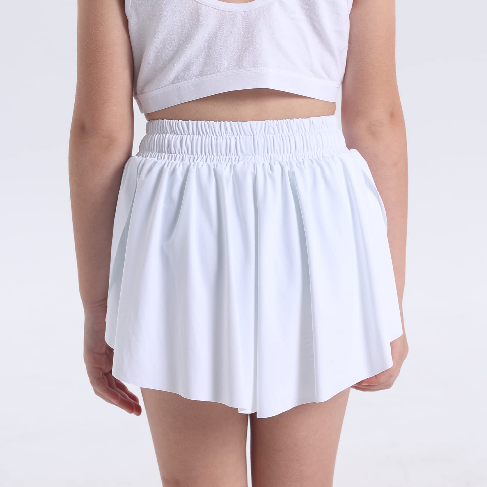 2 STK Piger Flydende Sommerfugle Shorts 2 i 1 Ungdom Sød Atletisk Shorts med Lommet til Fitness Løb Sport Dans Sort Hvid