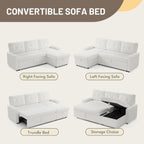 IULULU Sleeper Sofa, L Shaped Boucle Sectional Couch with Pullout Bed, Reversible Storage Chaise, 2 in 1 Pull Out Couches for Living Room, Apartment, Off White
