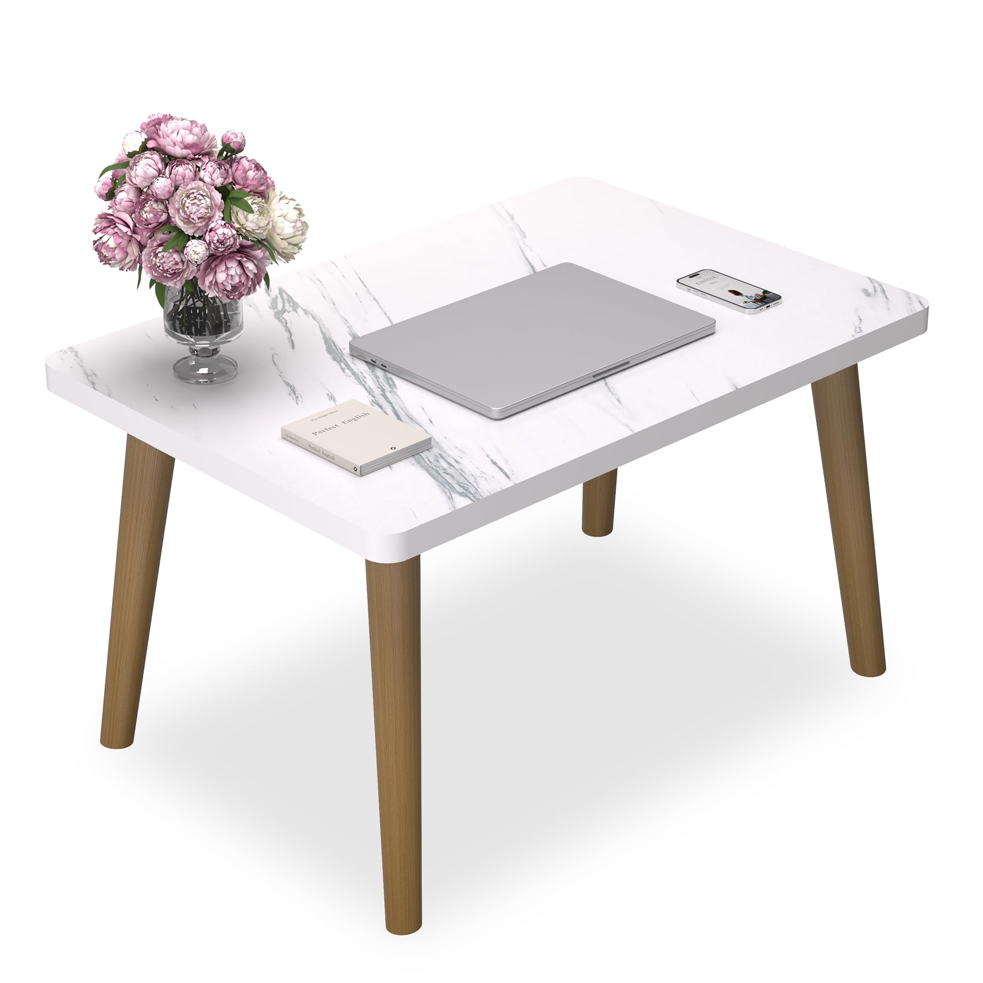 Small Coffee Table for Small Space, Low Table, Floor Table Desk for Sitting on The Floor, Japanese Coffee Table for Living Room, Tatami Tea Tables with Solid Wood Legs, Oval Coffee Tables, Brown