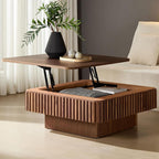 Lift Top Coffee Table with Storage for Living Room Mid Century Modern Coffee Table with Lifting Top Wood Fluted Coffee Tables with Lifts Up Tabletop for Home Apartment Office 38.6" Walnut Rectangle