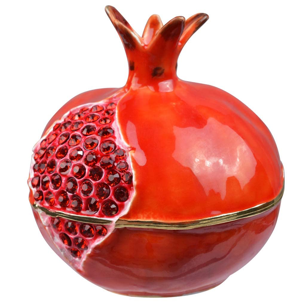 Trinket Box Pomegranate Fruit Gold Plated Crystal Enameled Jewelry Holder Small Home Decor Gifts for Women, Men