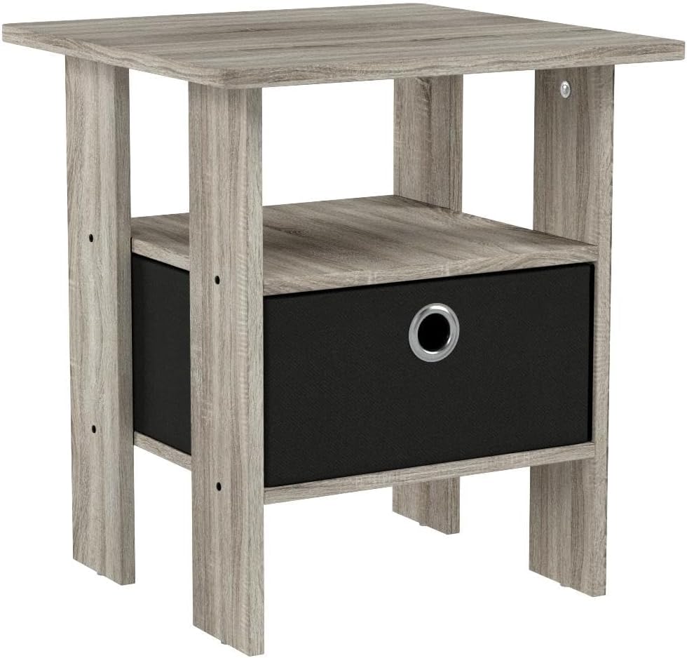 Furinno Andrey Set of 2 End Table / Side Table / Night Stand / Bedside Table with Bin Drawer, French Oak Grey