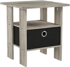 Furinno Andrey Set of 2 End Table / Side Table / Night Stand / Bedside Table with Bin Drawer, French Oak Grey