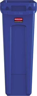 Rubbermaid Commercial Products Slim Jim Plastic Rectangular Recycling Bin/Trash Can with Venting Channels 23 Gal Blue for Kitchens/Classrooms/Offices/Back of House