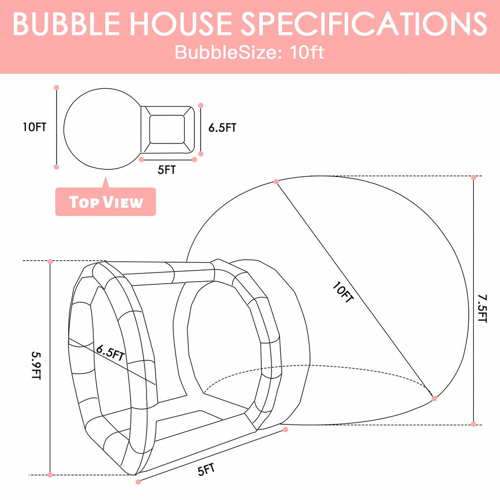 10FT Bubble House, Clear Balloon House for Party, PVC Bubble House Dome Inflatable for Kids, Inflatable Bubble House Perfect for Indoor Outdoor Kids Party Celebrations Party Rental Equipment