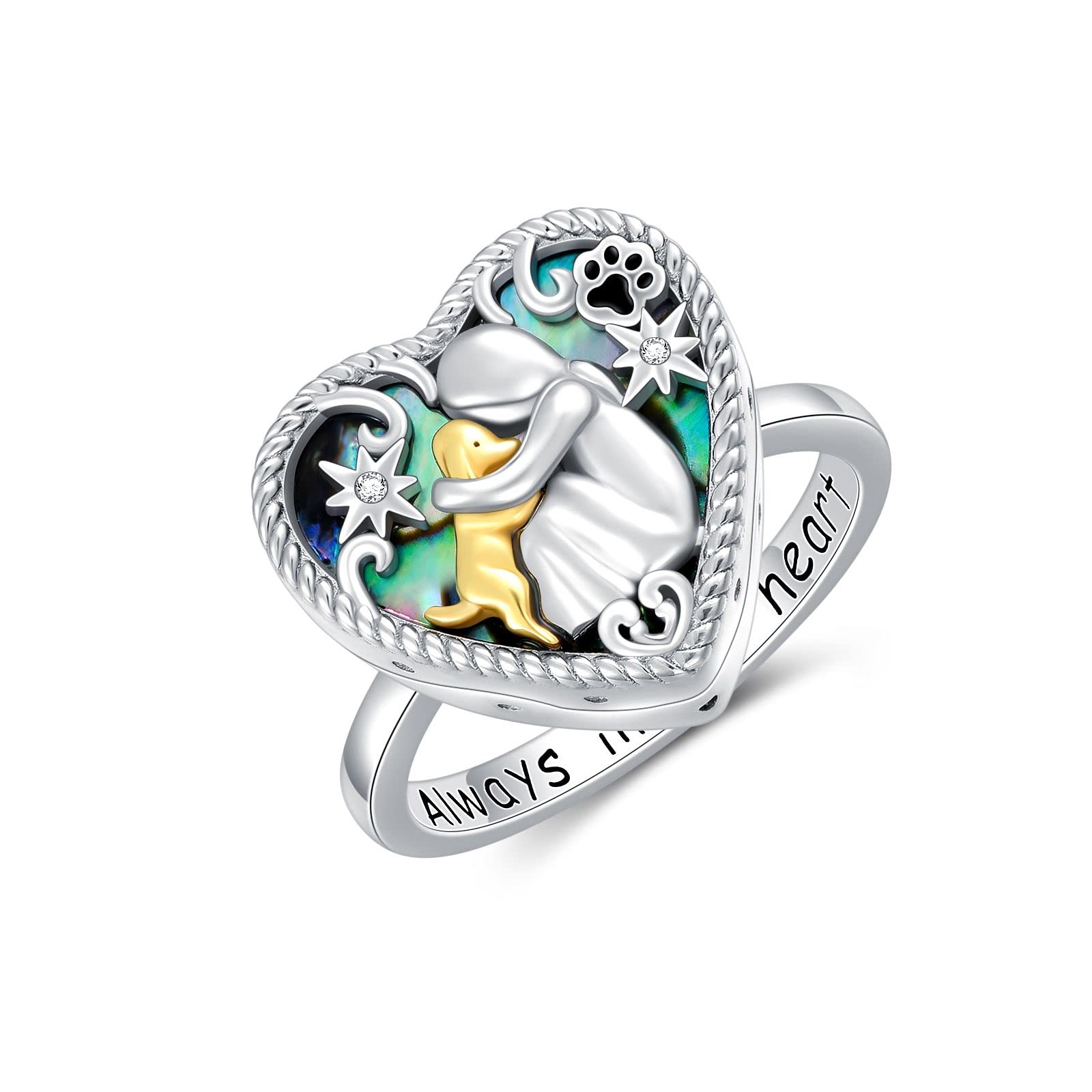 AOBOCO Sterling Silver Dog Urn Ring for Ashes, Dog Memorial Keepsake Cremation Jewelry Gifts for Dog Lovers Women