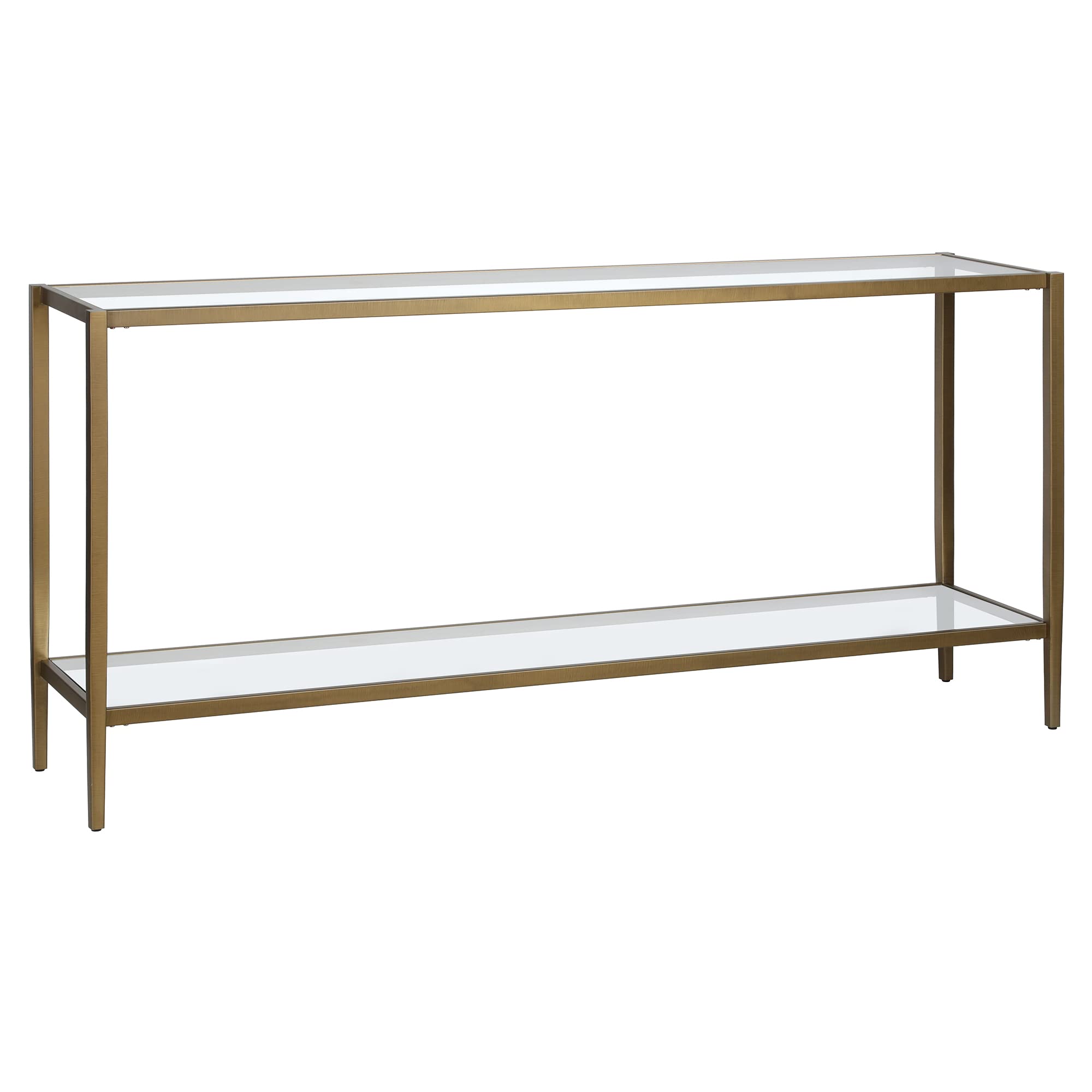 Henn&Hart 24" Wide Rectangular Side Table with Glass Shelf in Antique Brass, Table for Living Room, Bedroom