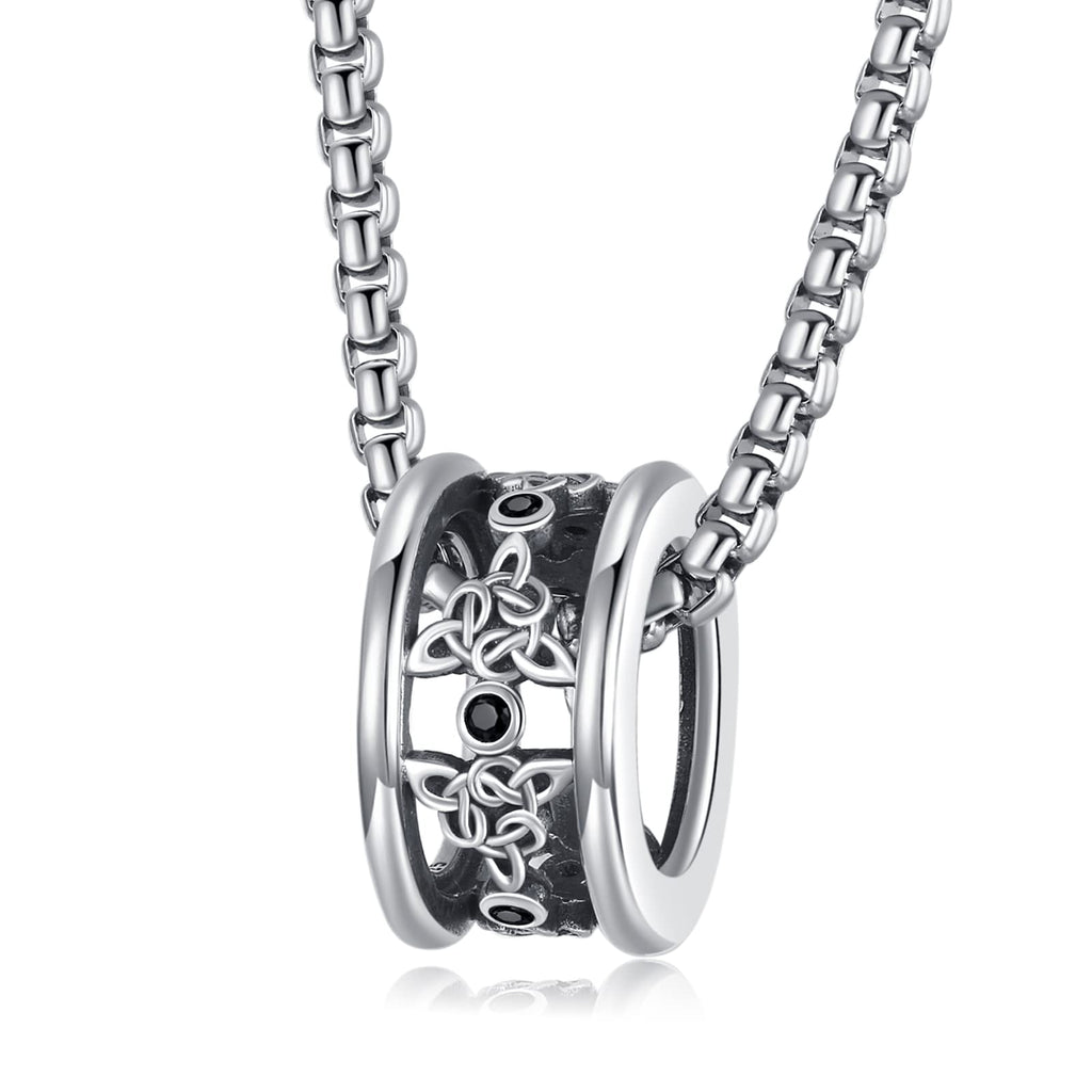 Viking Ring Necklace for Men 925 Sterling Silver Compass/Triquetra/Triskelion/Talisman/Rune/Valknut/Dragon/Odin Pendant Necklace Amulet Jewelry Gifts for Father Son Boyfriend Brother