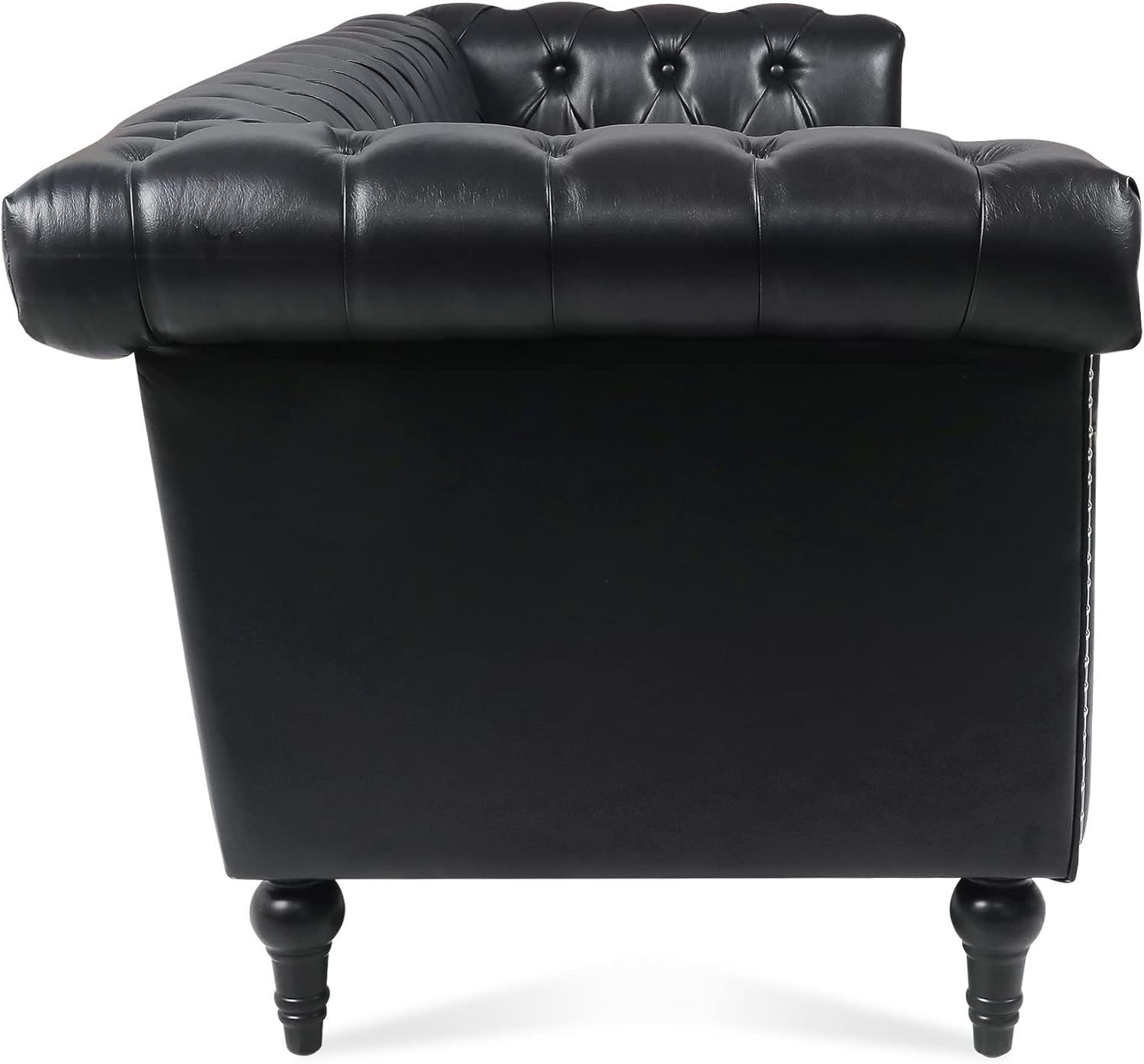 Ball & Cast 83" Chesterfield Leather Sofa with Channel Tufted Seat Back,Removable Square Arm Nailhead Trim Classic 3 Seater Couch,Mid Centuryfor Living Room,Bedroom,Office,Black PU