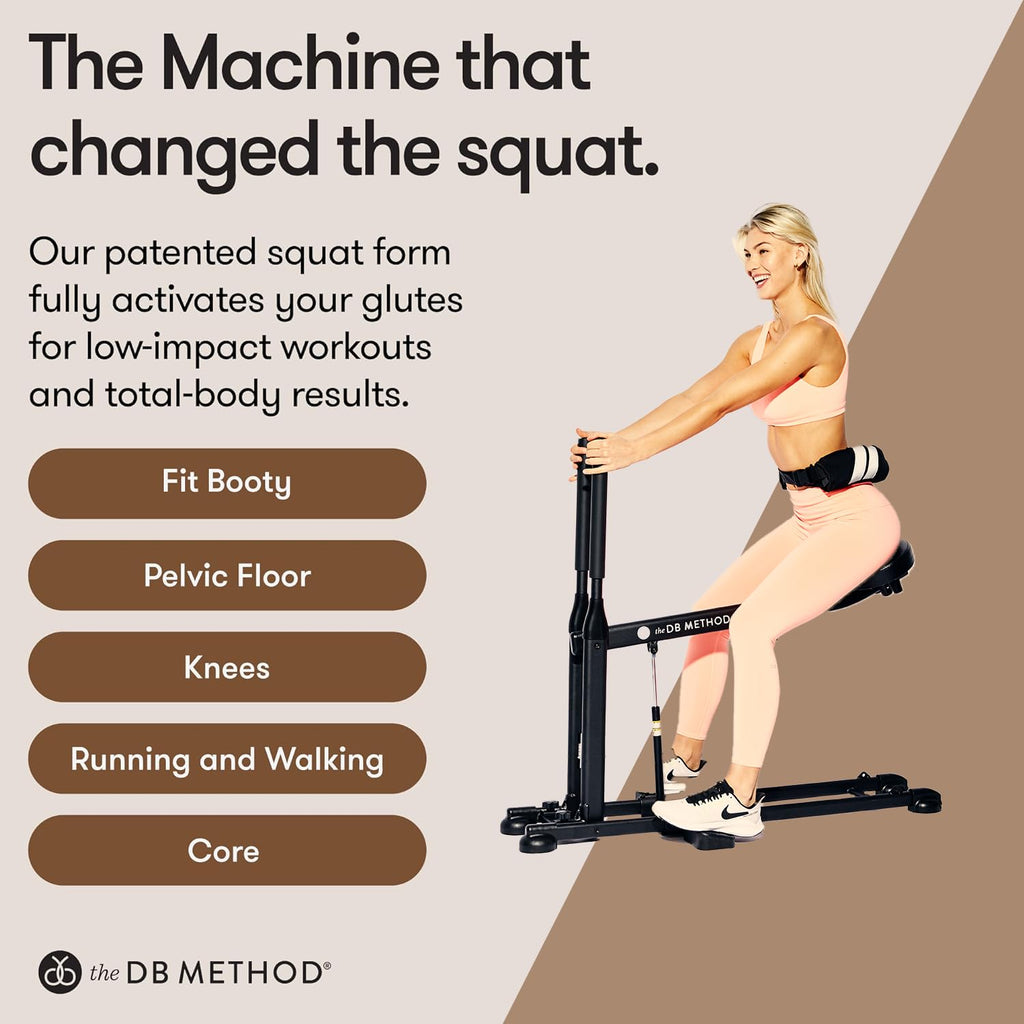 The DB Method Squat Machine with Phone Mount, Workout Equipment for Home Gym, Exercise Leg and Glutes, Low Impact Lower Body Fitness Workouts, Training for Total-Body, Easy Setup, Foldable for Storage