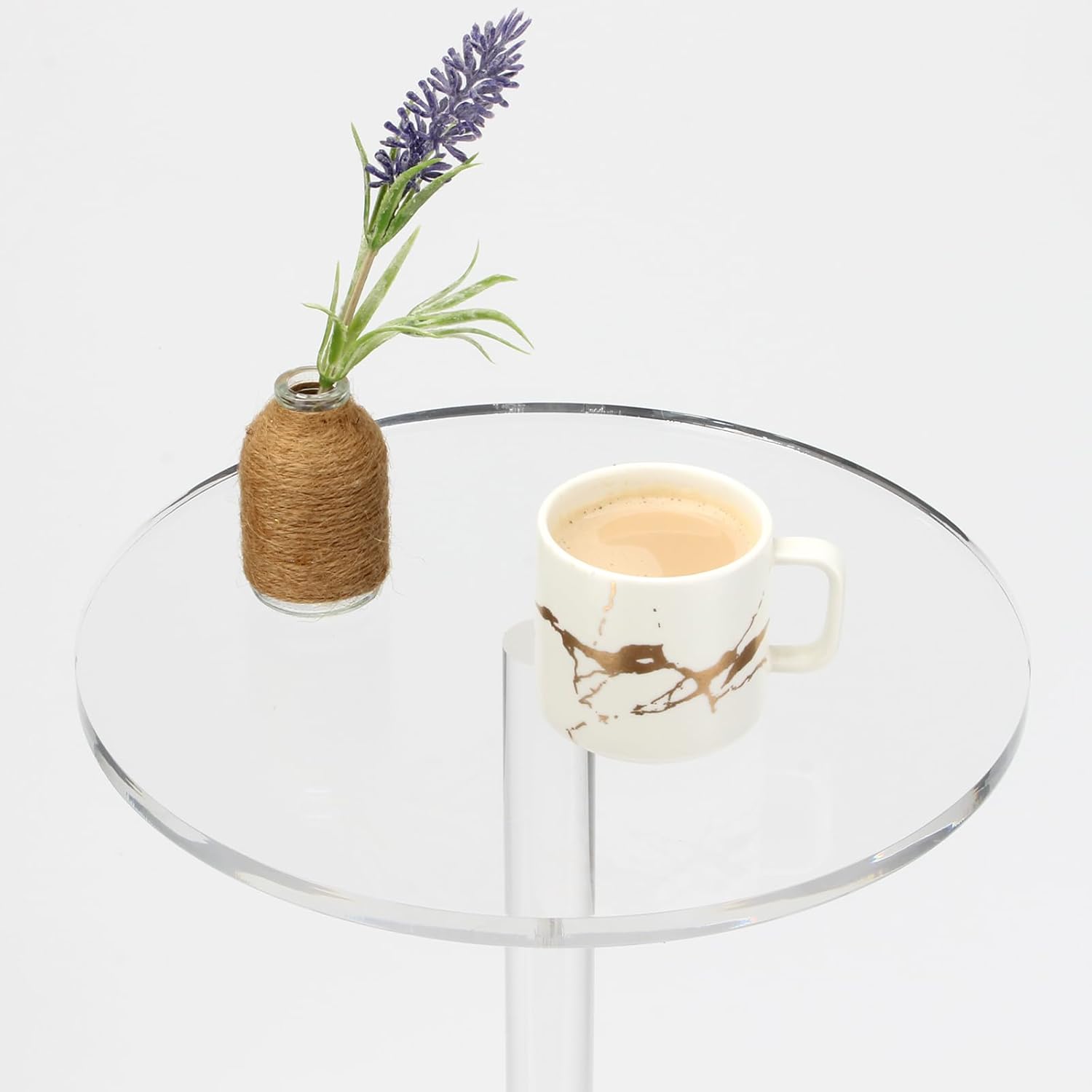 Acrylic Drink End Table, Clear Drink Table for Small Spaces with Anti-Slip Pads, 9.8" Round Modern Side Coffee Table for Living Room/Bedroom/Bathroom/Office/Outdoor/Business, Easy to Install