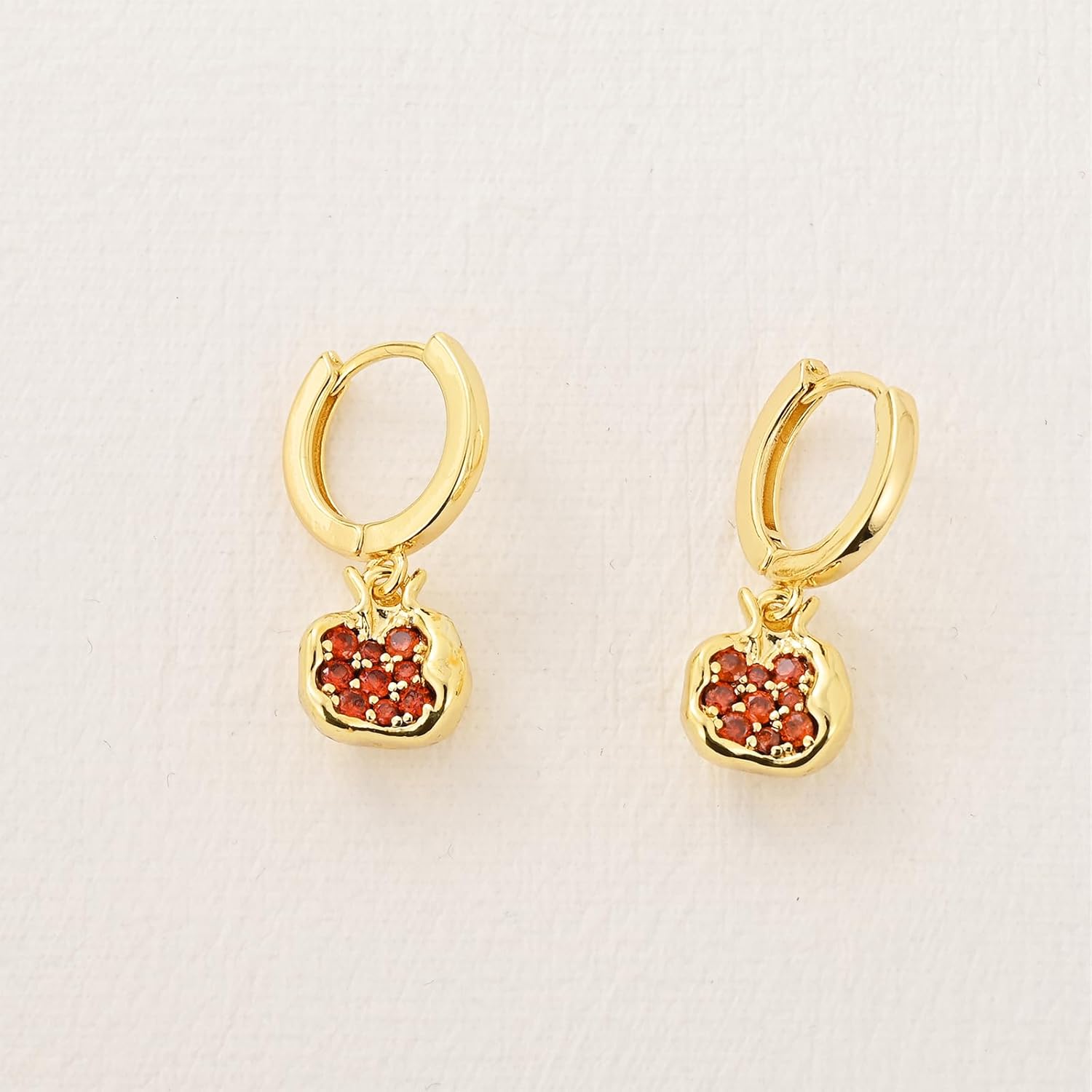 Pomegranate Earrings Necklace for Women 18k Gold Plated Cubic Zirconia Inlay Red Pomegranate Pendant Necklace Gold Hoop Earrings Jewelry Set