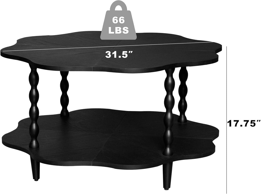 31.5" Coffee Table, 2-Tier Center Table with Storage Shelf for Living Room, Small Space Home Office, Flower Shape, Easy to Assemble