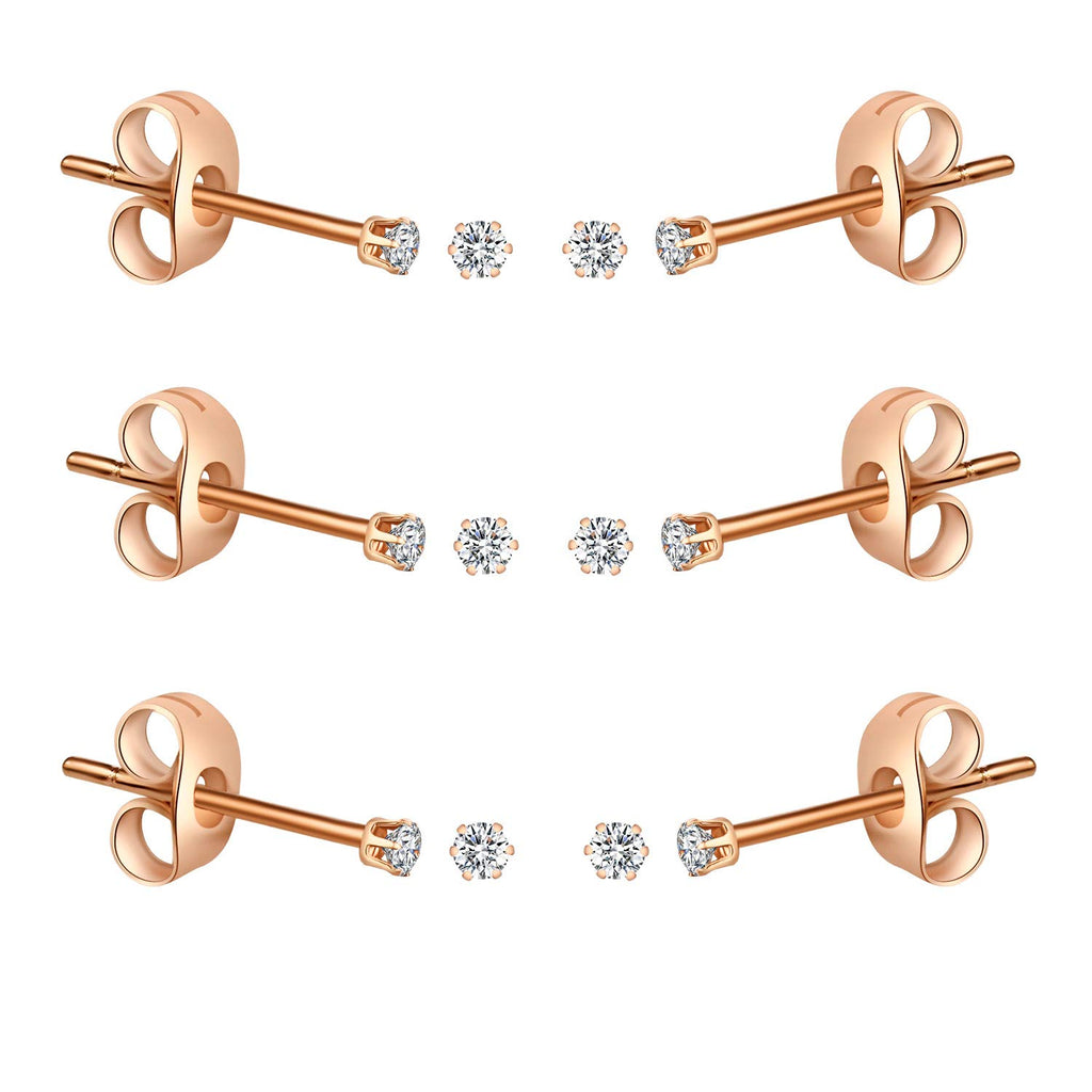 6-10 Pairs Tiny Women's Stainless Steel Round Clear Cubic Zirconia Stud Earrings, Hypoallergenic Surgical Steel Earrings Set, 2mm 3mm 4mm CZ,