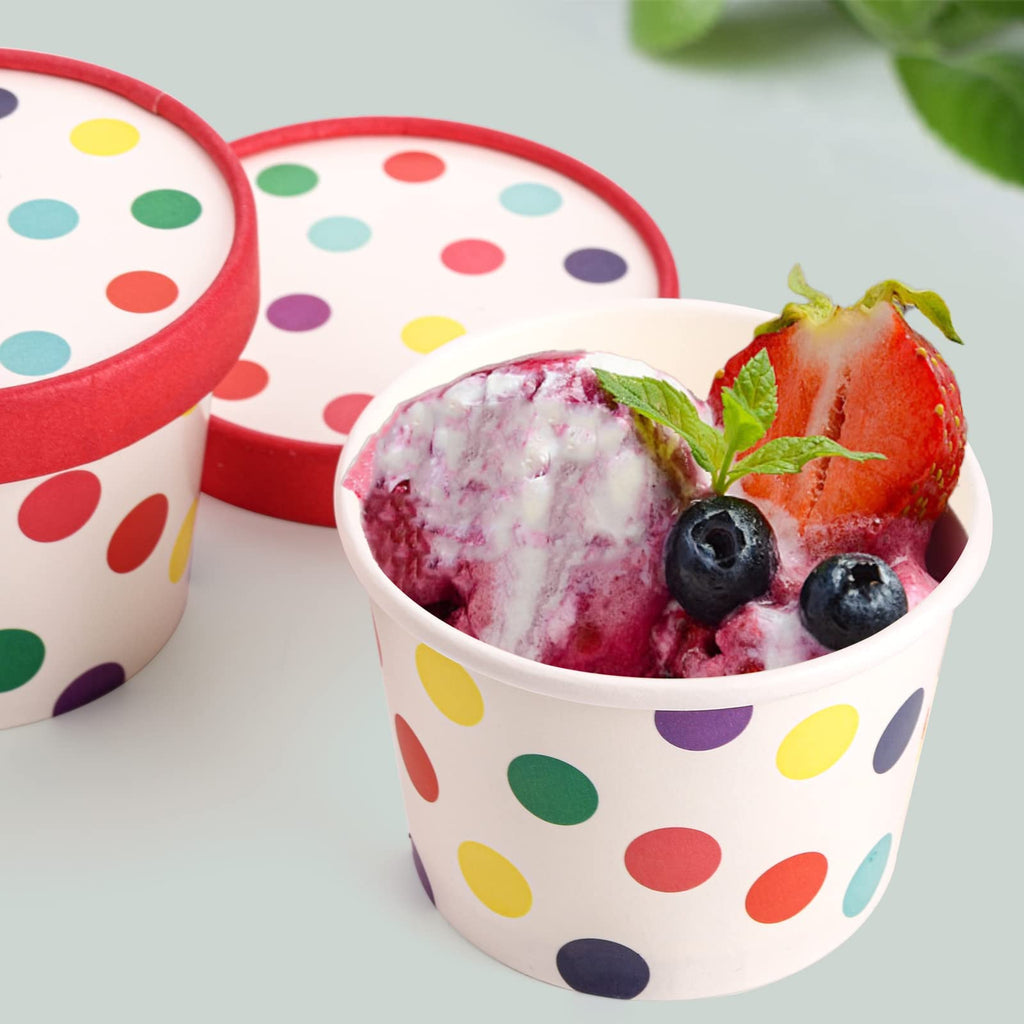 Dicunoy 60 Stück 8 oz Papp-Eisbecher mit Deckeln, Einweg-Sundae-Dessertschalen, Gefrorene Joghurtbehälter Partyzubehör für heiße und kalte Speisen, Suppe, gefrorenen Joghurt, Salat, Obst