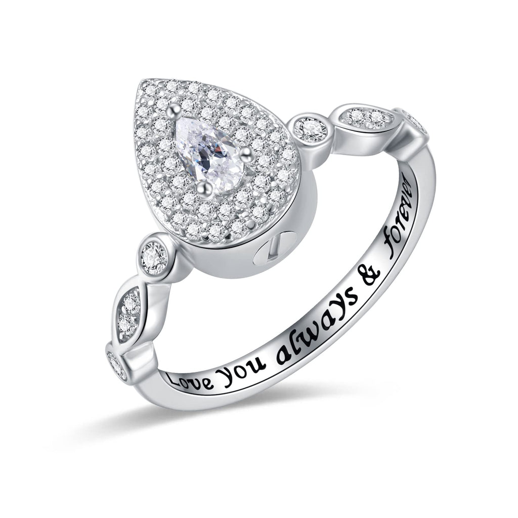 Teardrop Cremation Ring for Ashes - 925 Sterling Silver Urn Keepake Rings Memorial Jewelry for Women