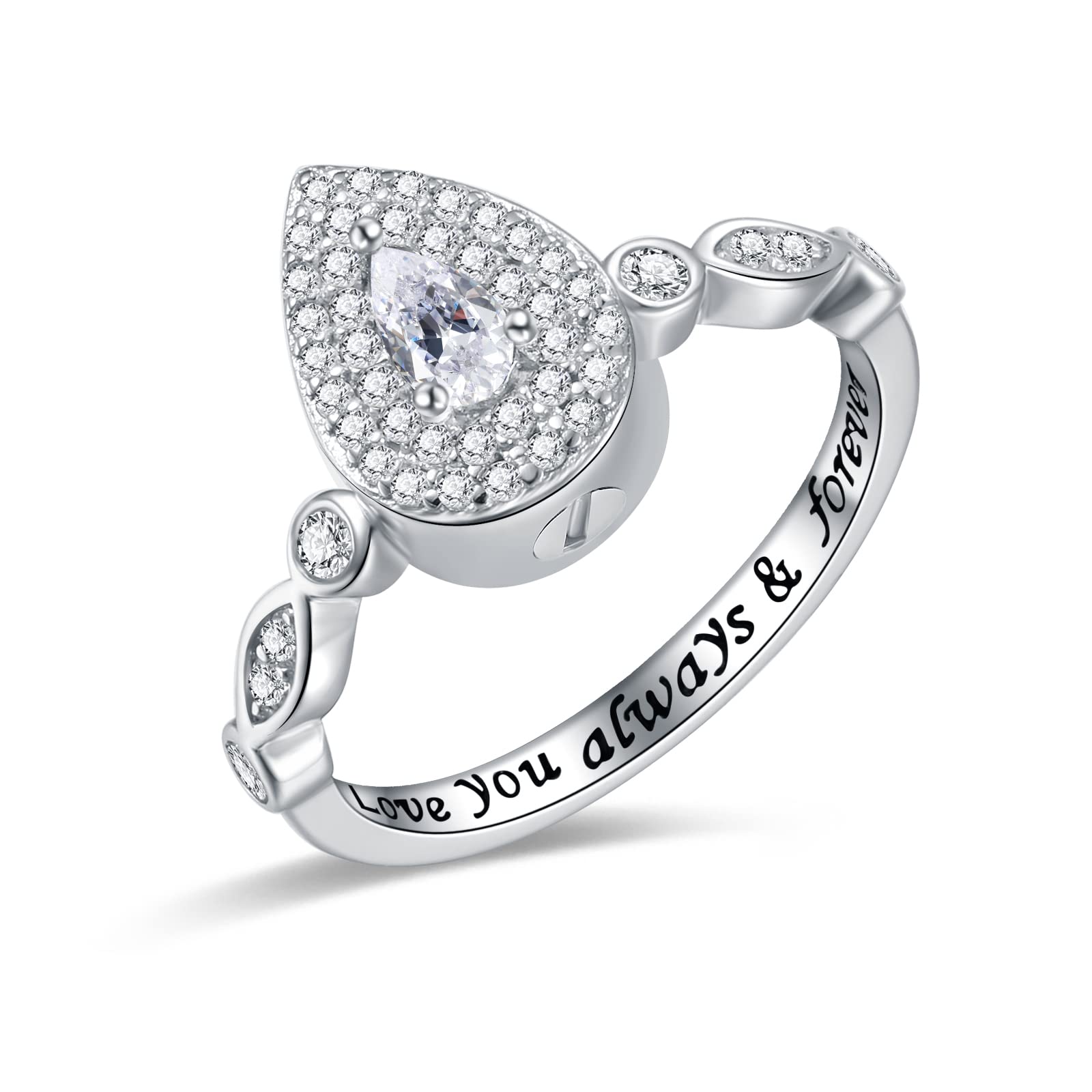 Teardrop Cremation Ring for Ashes - 925 Sterling Silver Urn Keepake Rings Memorial Jewelry for Women